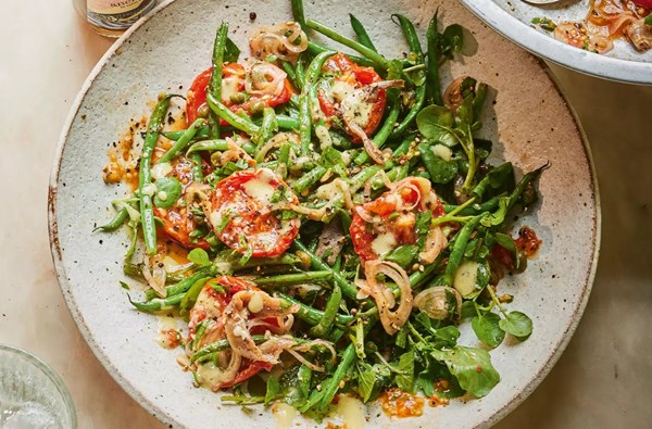 Baked tomato, green bean & anchovy salad [Alex Szrok]