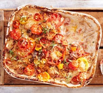 Baked tomato, Gruyère & potato gratin