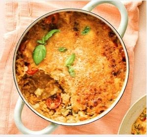 Baked tomato, mozzarella & basil risotto