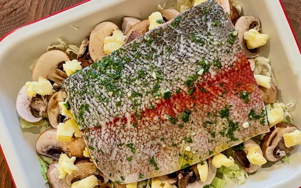 Baked trout with mushrooms
