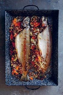 Baked trout with roasted buckwheat