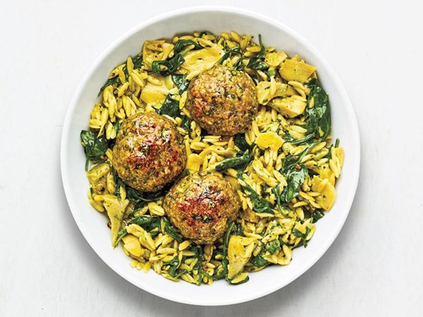 Baked turkey and spinach meatballs with orzo