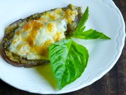Baked vegetables smothered in scamorza