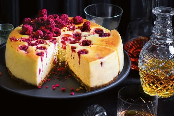 Baked white chocolate & raspberry cheesecake