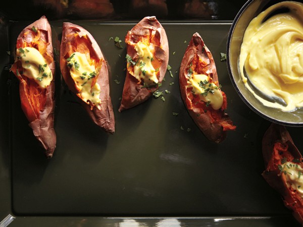 Baked yams with saffron aïoli