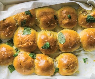 Baked yeasted pierogi with buckwheat, twaróg, and mint (Krasnobrodzkie pierogi z kaszą gryczaną, twarogien i miętą) 