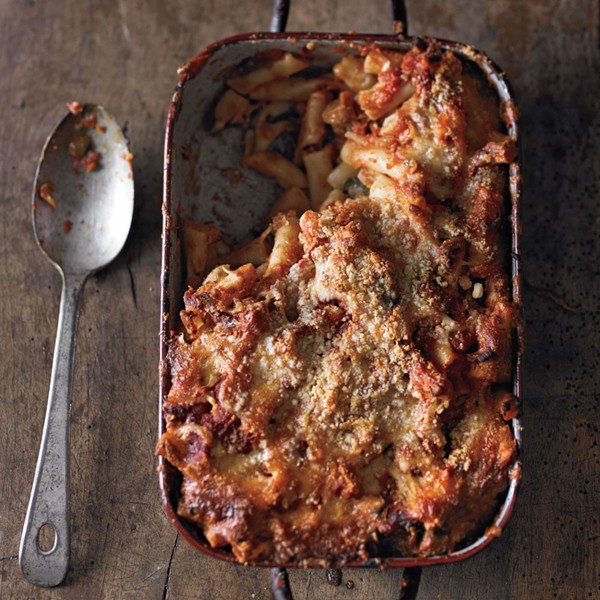Baked ziti with eggplant and smoked scamorza (Ziti al forno con melanzane)