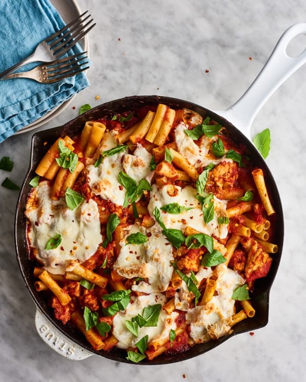 Baked ziti with spicy ground turkey