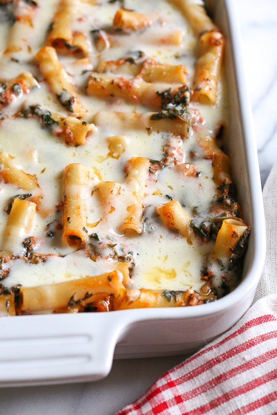 Baked ziti with spinach