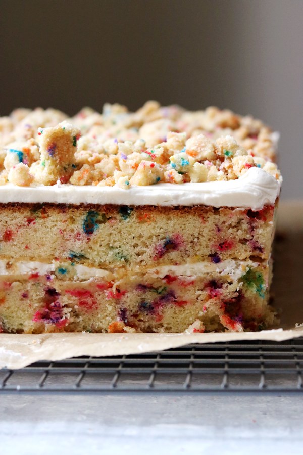 Baller birthday sheet cake [birthday frosting, birthday crumbs]