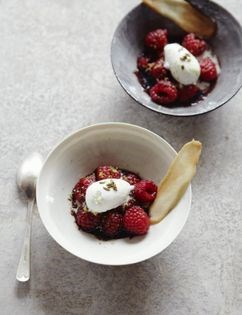 Balsamic & lime raspberries with goats' milk ice cream