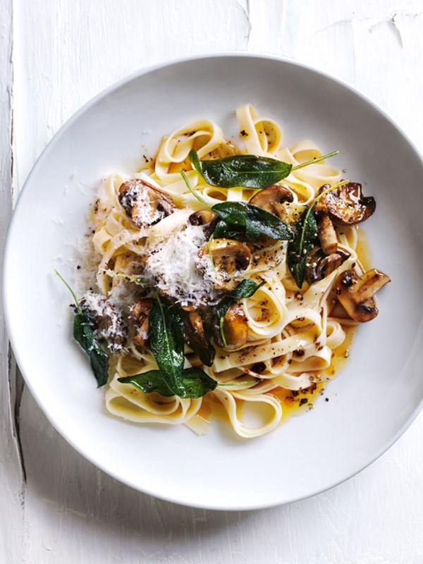 Balsamic and burnt-butter mushroom fettuccine