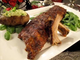 Balsamic baby back ribs with truffled baked potatoes