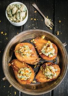 Balsamic baked pears with cashew blue cheese