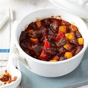 Balsamic beef and pepper stew