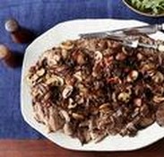 Balsamic-braised beef brisket with bacon and mushrooms