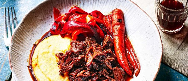 Balsamic braised beef with cheesy polenta