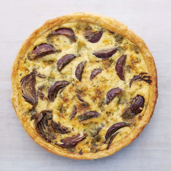 Balsamic braised onion tart with blue cheese