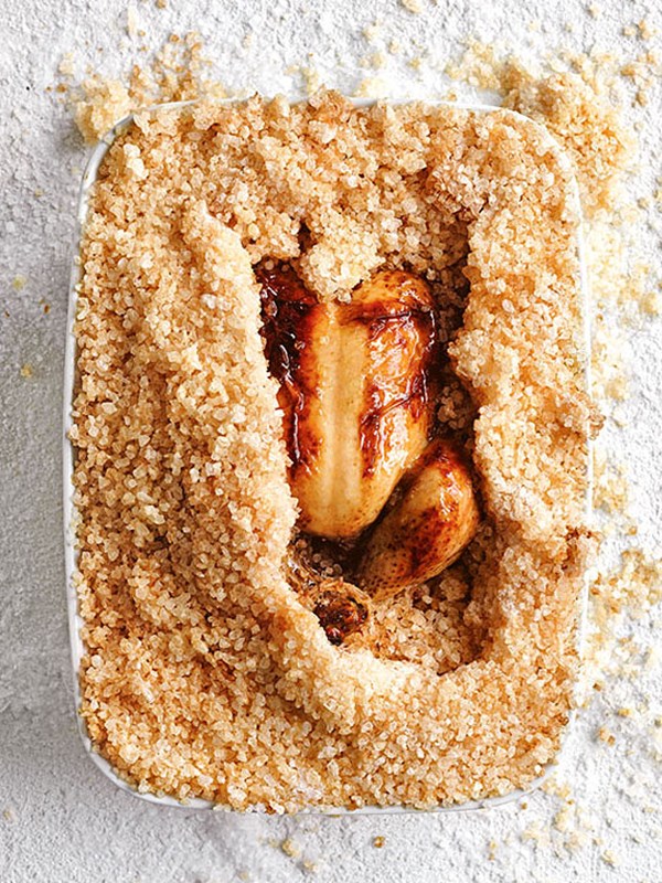 Balsamic-brined salt-crusted chicken