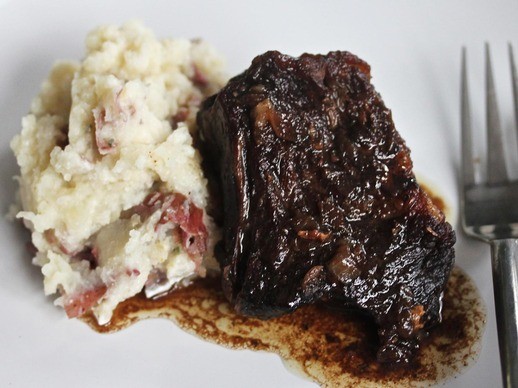 Balsamic-brown sugar short ribs with garlic mashed potatoes