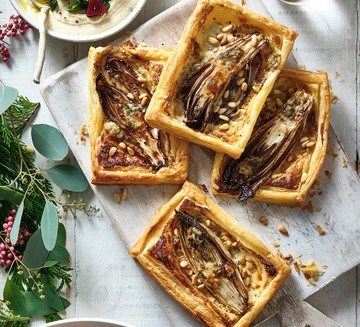 Balsamic chicory, pine nut & blue cheese tartlets
