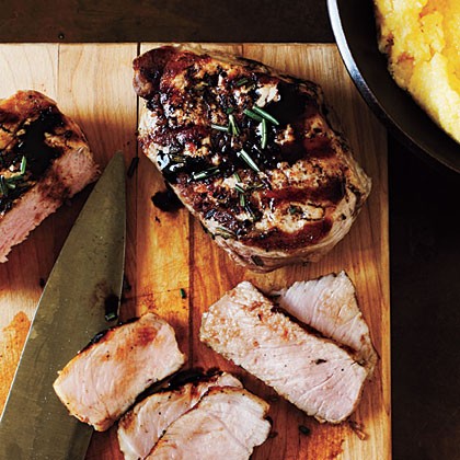 Balsamic-glazed pork chops and polenta