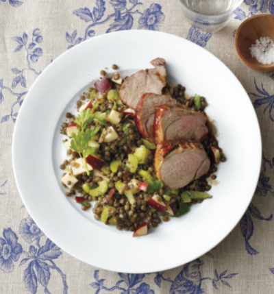 Balsamic-glazed pork with lentils