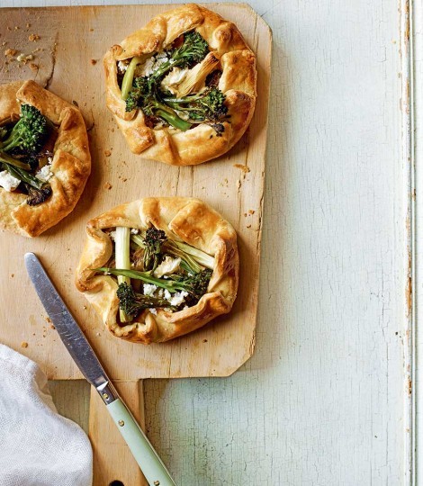 Balsamic glazed tenderstem & spring onion galettes with goat's cheese