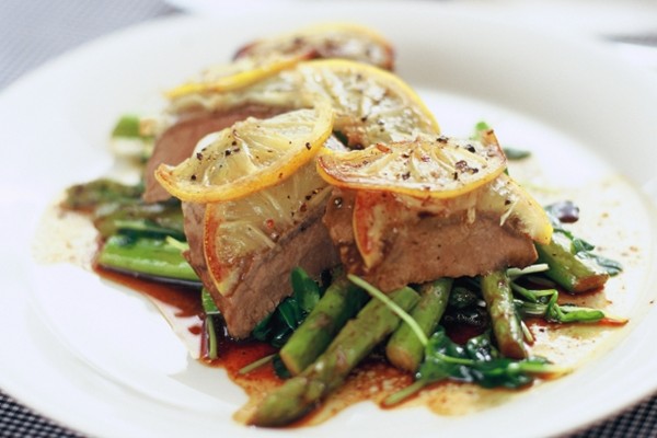 Balsamic lamb with asparagus salad