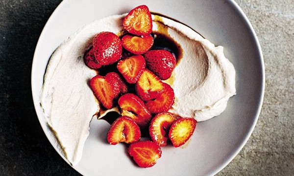 Balsamic-macerated berries with cashew cream