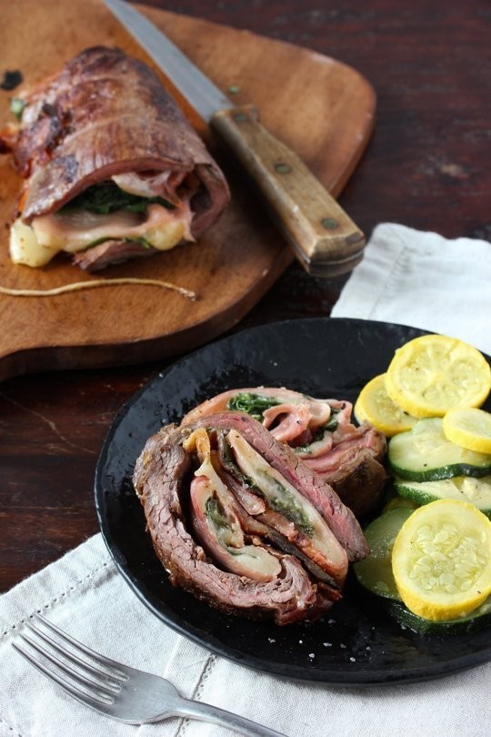 Balsamic-marinated stuffed flank steak