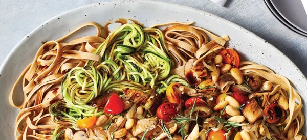Balsamic mushroom noodle-zoodle bowls 