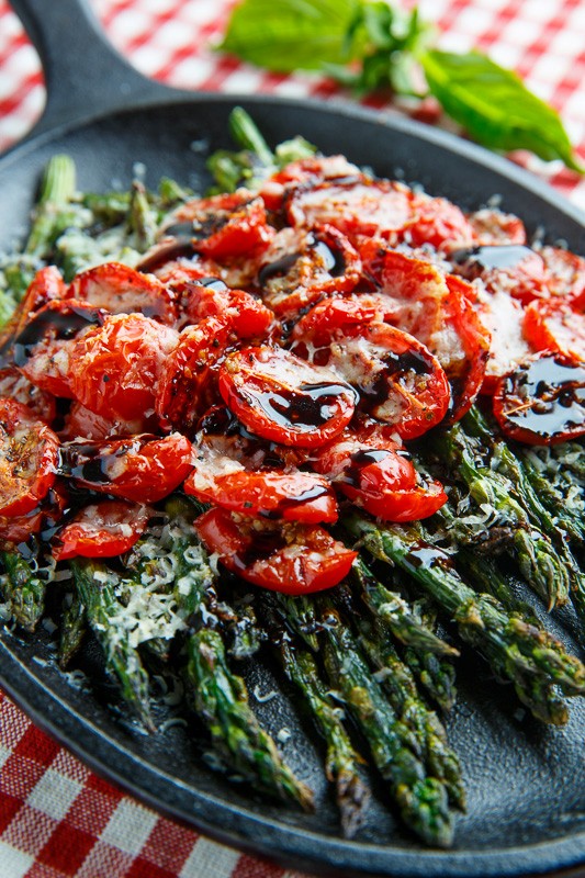 Balsamic Parmesan roasted asparagus and tomatoes