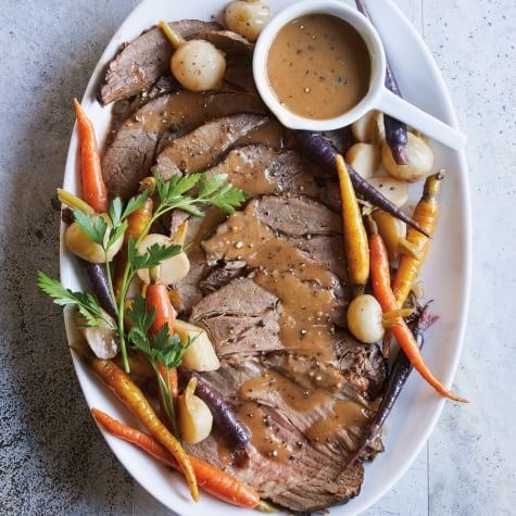 Balsamic pot roast with baby root vegetables 
