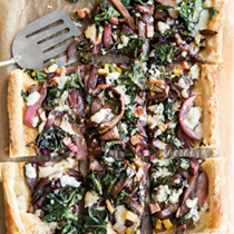 Balsamic-red onion, chard & Gorgonzola tart