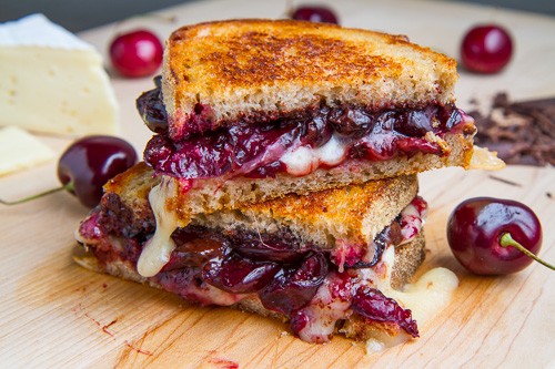 Balsamic roasted cherry, dark chocolate and Brie grilled cheese sandwich