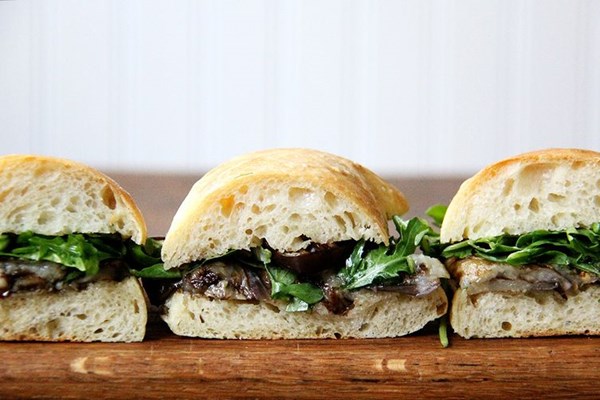 Balsamic-roasted eggplant and arugula sandwiches