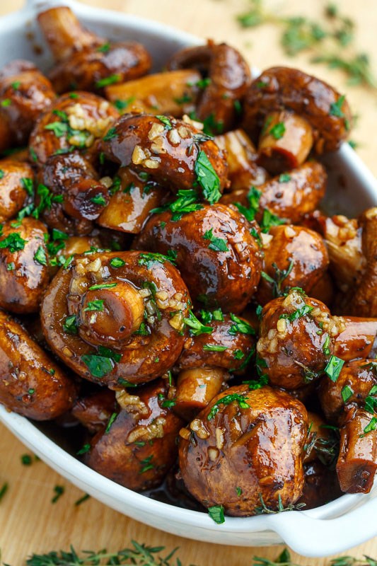 Balsamic soy roasted garlic mushrooms
