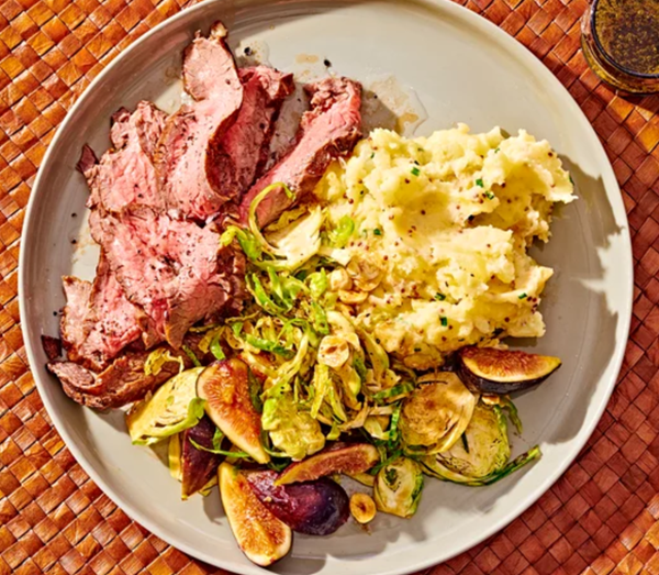 Balsamic steak with Brussels sprout slaw & mustard mashed potatoes