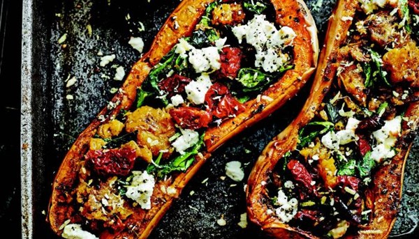 Balti-baked squash with feta, tomato & mint