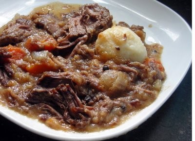 Baltimore-style sour beef and dumplings (Sauerbraten)