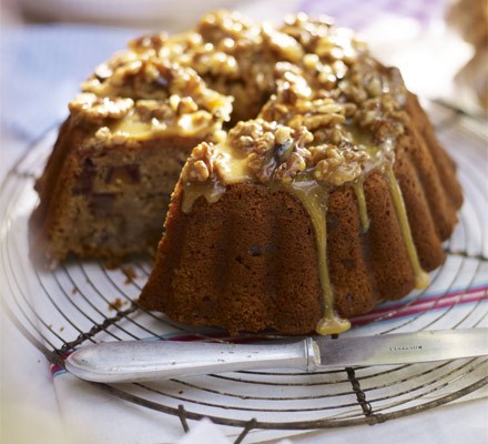 Banana & date cake with walnut & honey glaze