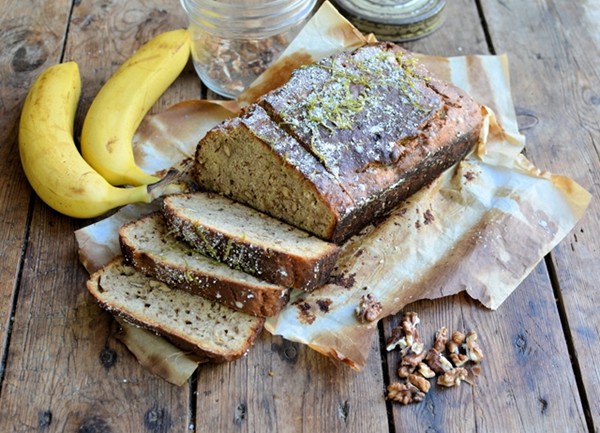 Banana and walnut bread with a lime drizzle