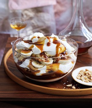 Banana, brandy and butterscotch trifle