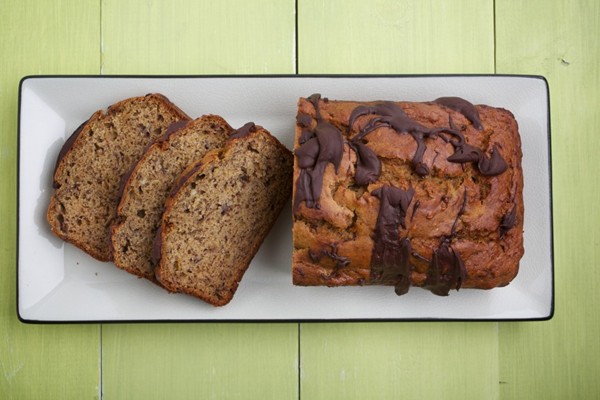 Banana bread with chocolate drizzle