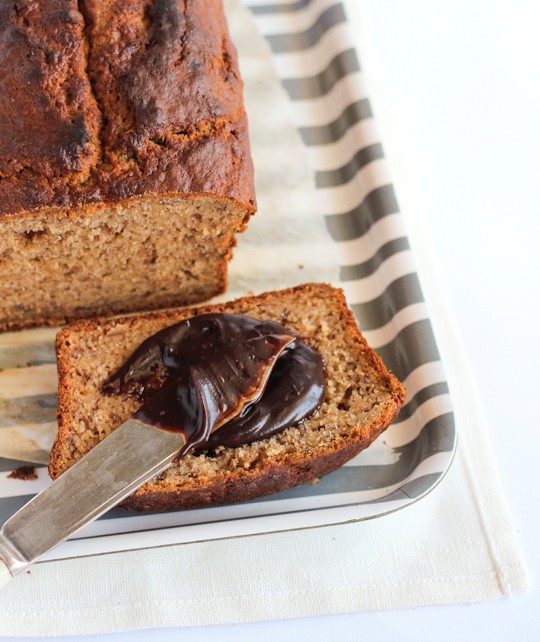 Banana bread with dark chocolate spread