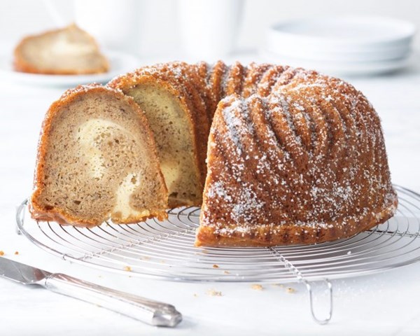 Banana bundt cake with cream cheese swirl
