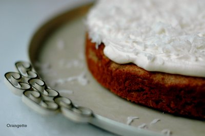 Banana cake with coconut-cream cheese frosting