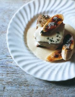Banana cake with lemongrass and ginger custard
