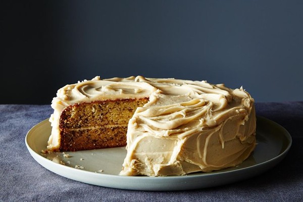 Banana cake with penuche frosting